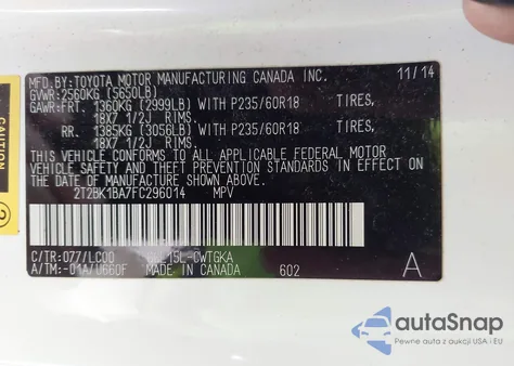 2015 Lexus Rx 350 Crafted Line/F Sport из США, поврежденный, VIN 2T2BK1BA7FC296014